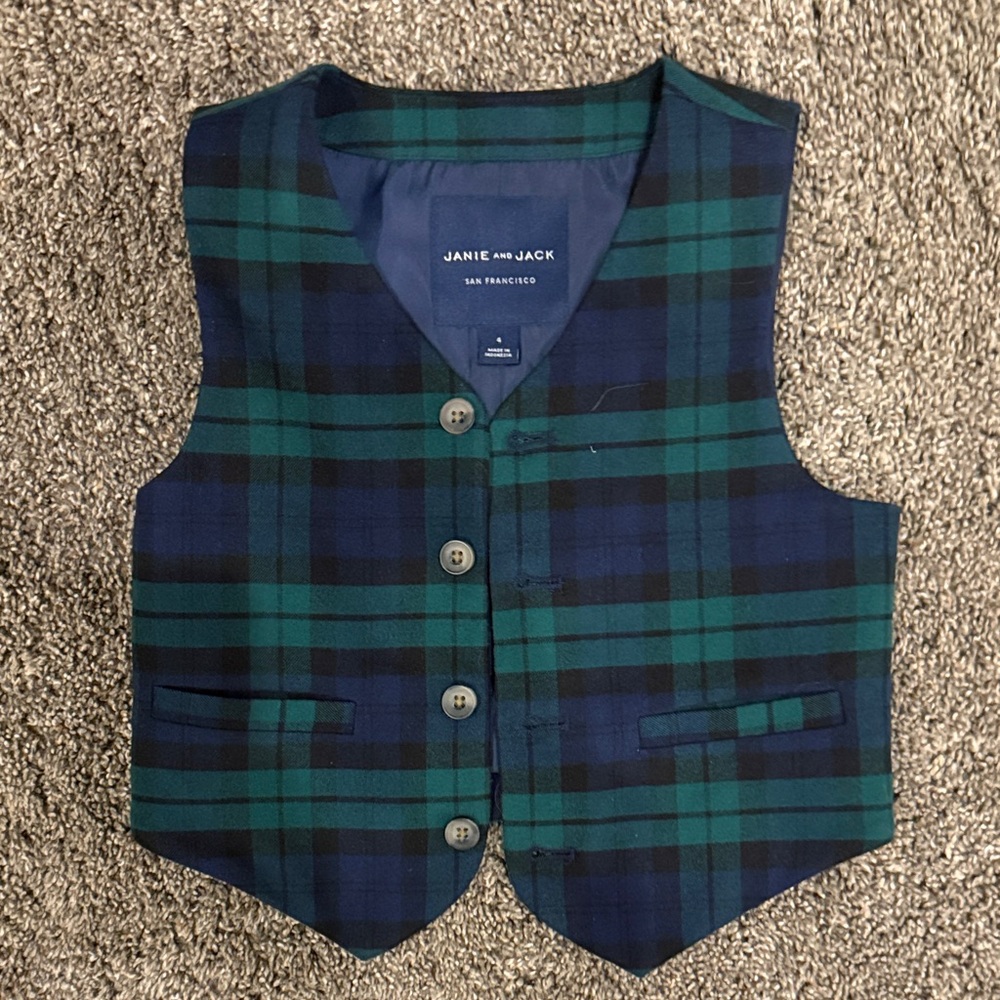 Janie and Jack Blue and Green Checkered Vest